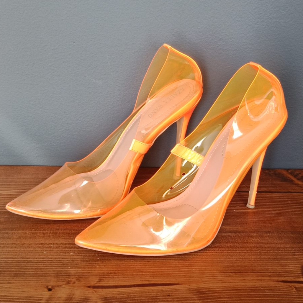 Azalea Wang clear neon heels